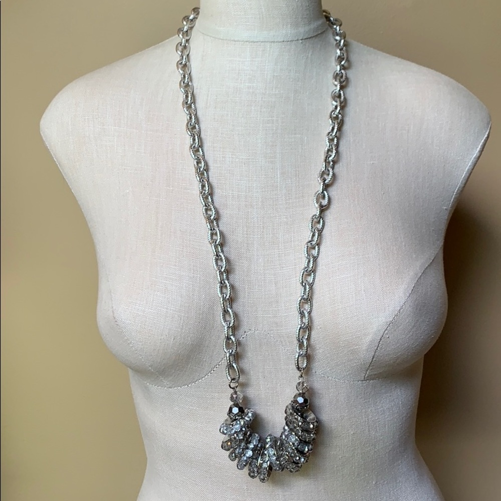 🔆Silver Long Necklace with 12 crystal rings